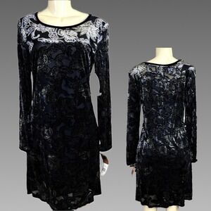 Carole Little Womens Black Silver Floral Burnout Velvet Long Sleeve Dress Size 8